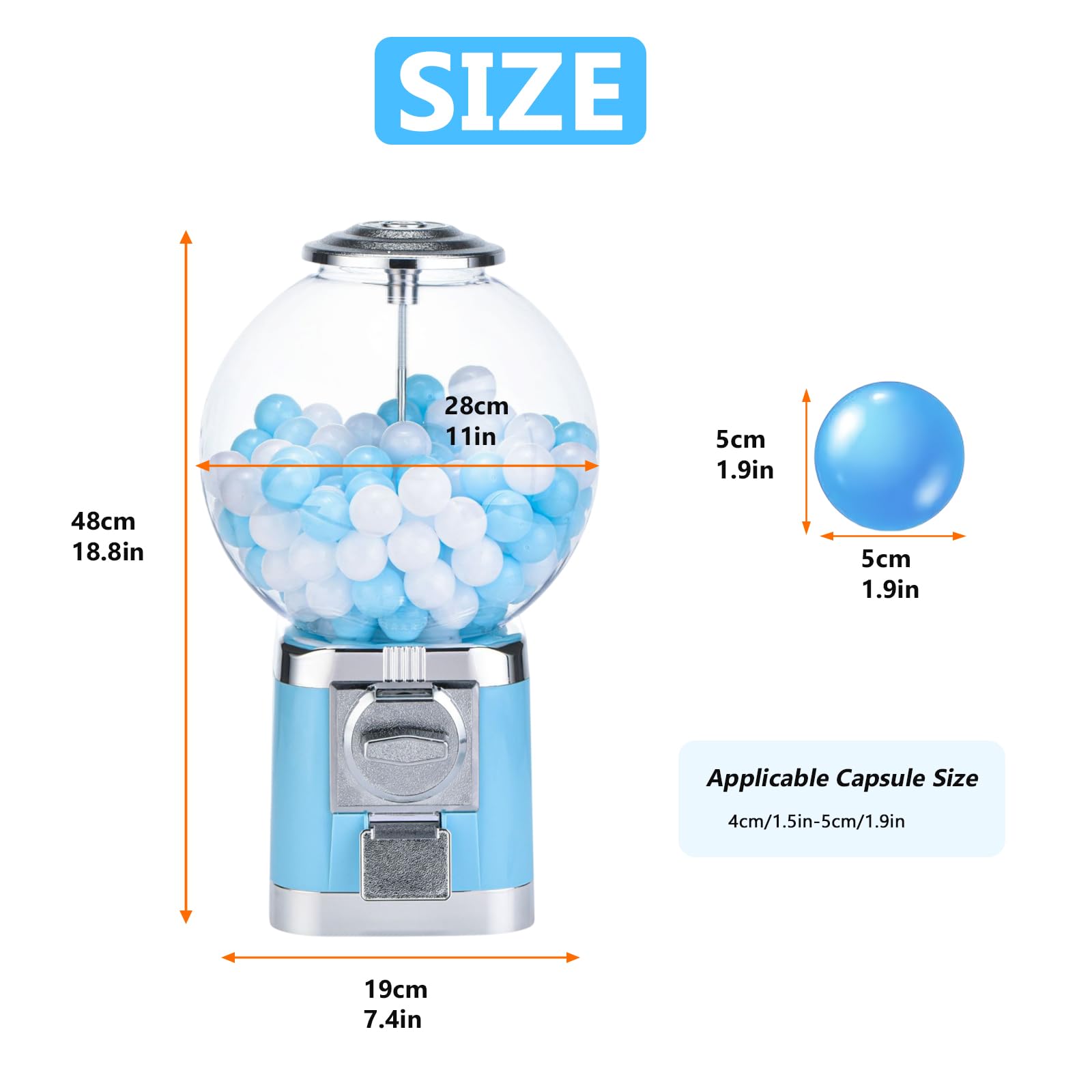 50mm Ball Classic Bubble Capsule Toys Dispenser Vending Machine Vending Machine Twister Ball Dispenser Gumball Machine for Retail,Amusement Parks(Color:White)