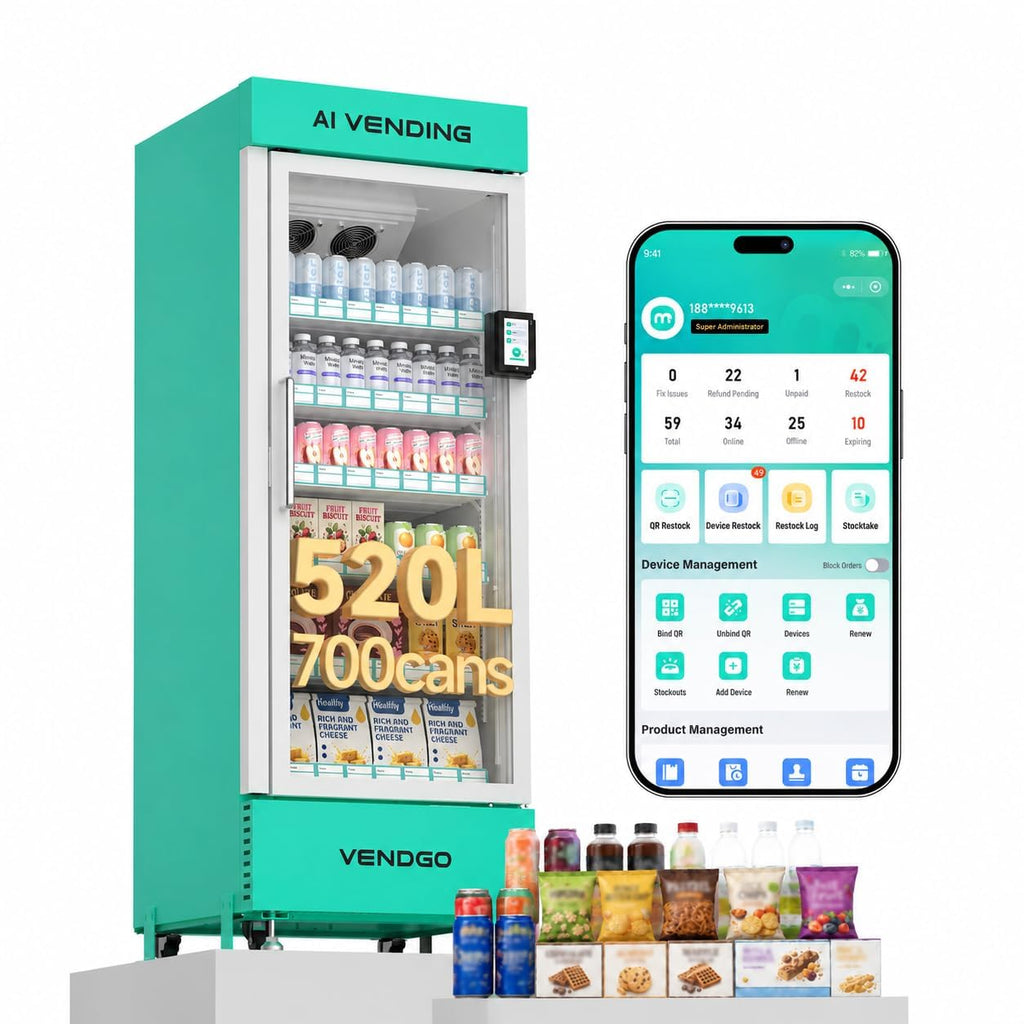 Smart Ai Vending Machine with Card Reader, Snack & Drink Combo, 6-Layer, 700 Can (300ml) Capacity, Refrigerated, Ai Visual Recognition & App Management, Vending Machines for Business