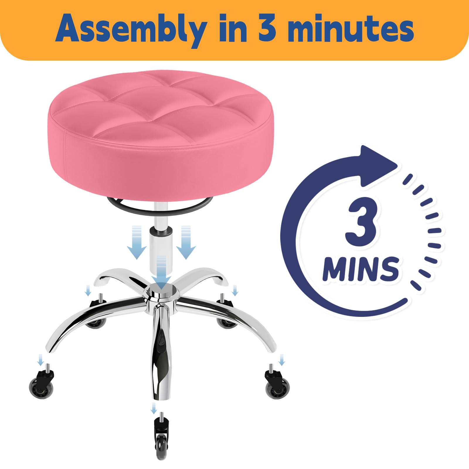 Rolling Stool Heavy Duty 400lb: Super Soft Seat Cushion,360° Swive,Height Adjustability,No Squeaky Noises,No Tip Over, New Upgraded Salon stool Chair, for Tattoo Facial Massage Spa Medical (Black)