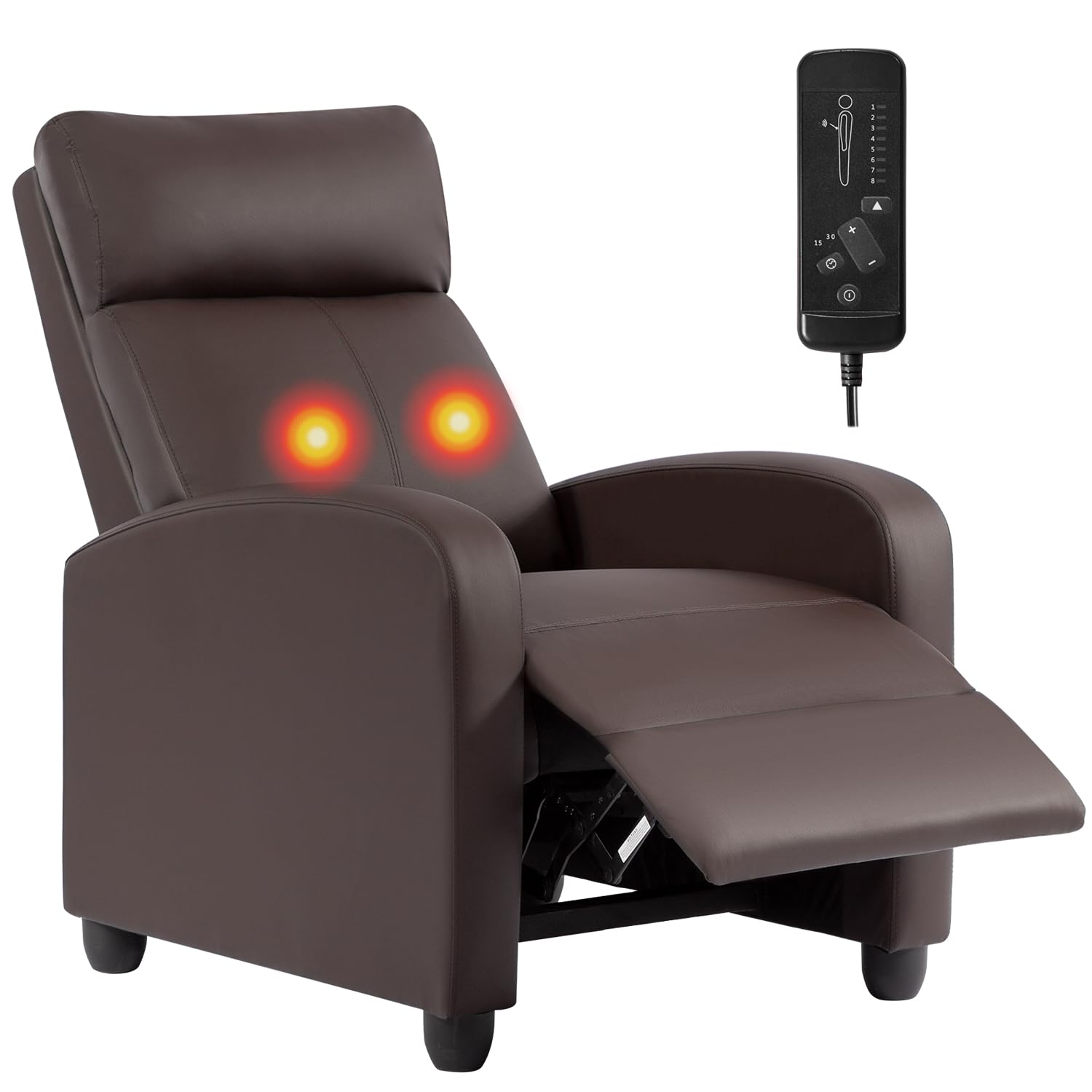 BestMassage | Recliner Chair | with 2 Point Massage Function | Pu Brown | with Lumbar Support, Adjustable Push Back, Footrest & Padded Seat | Easy Assembly | for Living Room, Home Theatre