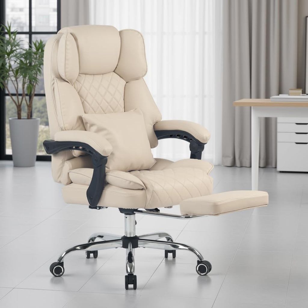 Ergonix Massage Office Chair with 2-Point Kneading & Heat | Reclining Ergonomic Executive Desk Chair | Adjustable Height Footrest Lumbar Support | 500 lbs Capacity | Dark Brown Leather
