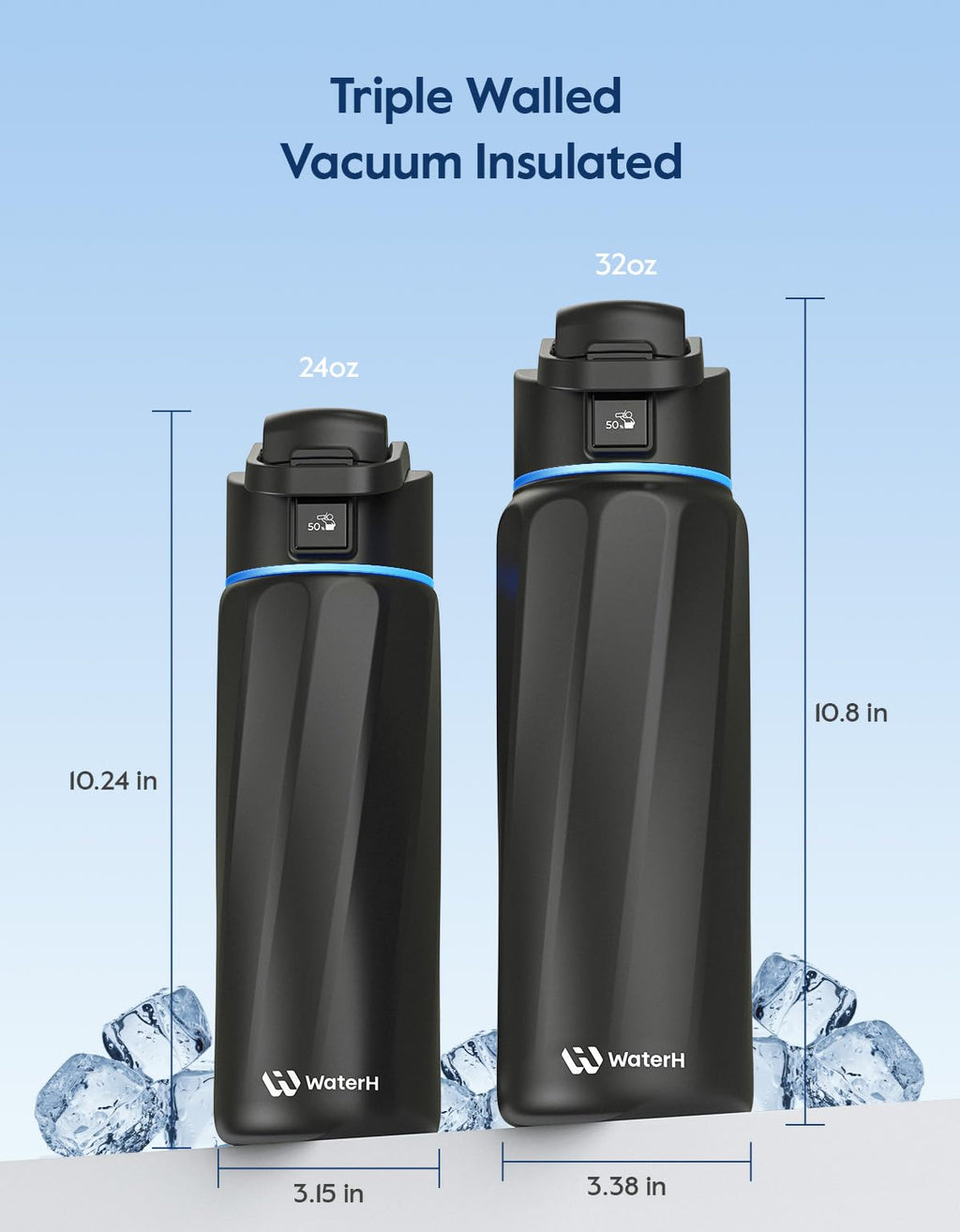 BOOST Smart Water Bottle that Reminds You to Drink, 24oz BPA-Free Stainless Steel Vacuum Insulated, Wide Mouth Water Tracker Bottle with APP for School, Gym, Office, Ideal for Father's Day
