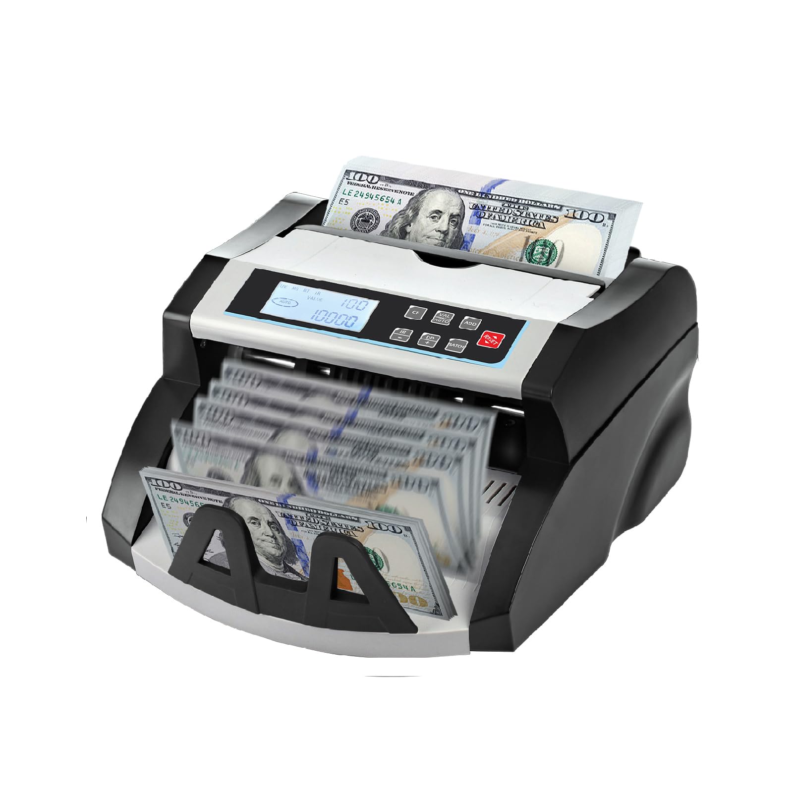 Money Counter Machine Count Value,UV/MG/MT/IR Counterfeit Detection Bill Counter,US Dollar only Cash Counter, Add+Value/Batch+Value Modes,Money Counting Machine with LCD Display (Black+Grey)
