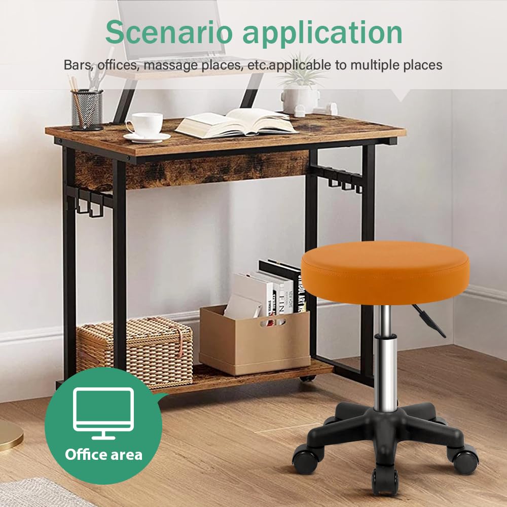 FURWOO Round Rolling Stool Height Adjustable Stool with Wheels for Spa Salon Massage Black