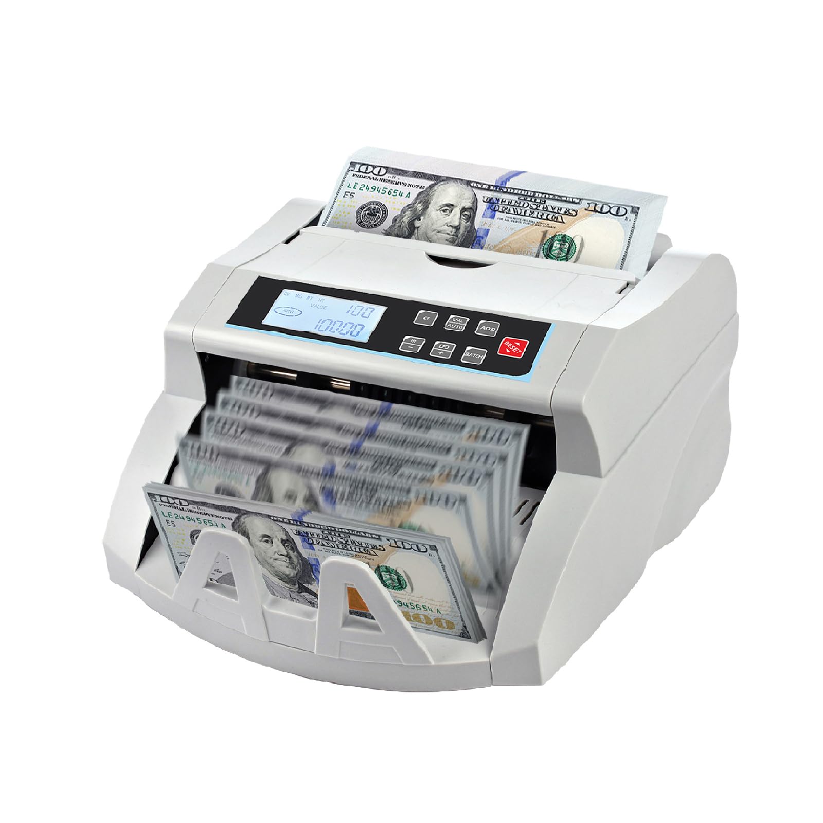 Money Counter Machine Count Value,UV/MG/MT/IR Counterfeit Detection Bill Counter,US Dollar only Cash Counter, Add+Value/Batch+Value Modes,Money Counting Machine with LCD Display (Black+Grey)