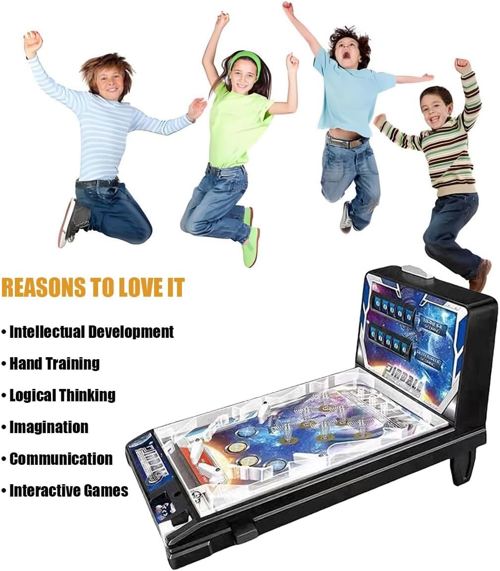 Electronic Tabletop Pinball Game - Retro Arcade Machine with Lights, Sounds and Scoreboard, Desktop Ball Shooting Toy, for Family Kids