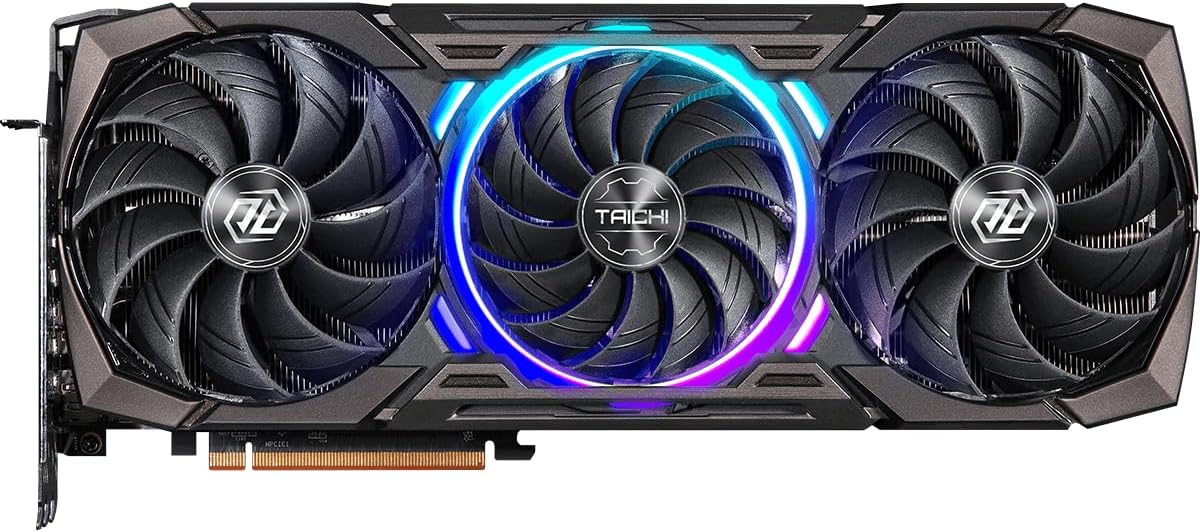 ASRock Radeon RX 7900 XTX Taichi 24GB OC Graphics Card, 2680 MHz Boost Clock, 24GB GDDR6, AMD RDNA 3, DisplayPort 2.1, HDMI 2.1, Triple 8-Pin, ARGB Backplate