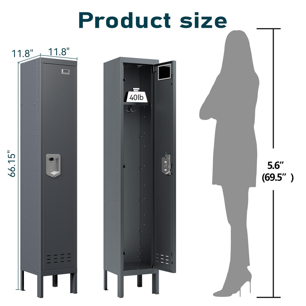 BUTISOW Metal Lockers - 66" Height Steel Lockers for Employees with 5 Door Storage Locker with Card Slot for Employees Gym School Home Office Garage - Assembly Required