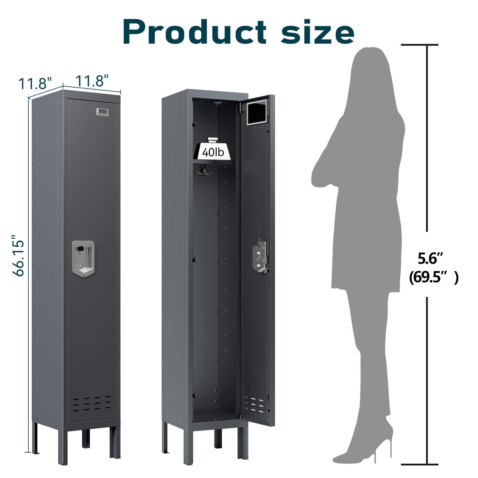 BUTISOW Metal Lockers - 66" Height Steel Lockers for Employees with 5 Door Storage Locker with Card Slot for Employees Gym School Home Office Garage - Assembly Required