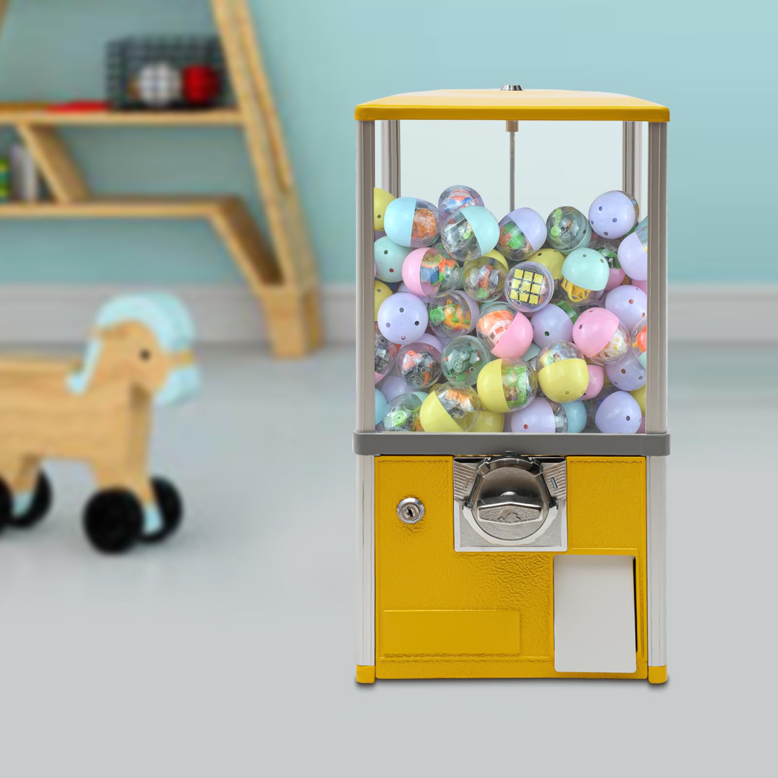 25 Cents Coin Operated Vending Machine, Capsule Vending Machine for Kids, Commercial Toy Vendor with Key Lock, Bubble Gum Ball Dispenser for Arcades Retail Stores, 1.77-1.97in Toys (Green)