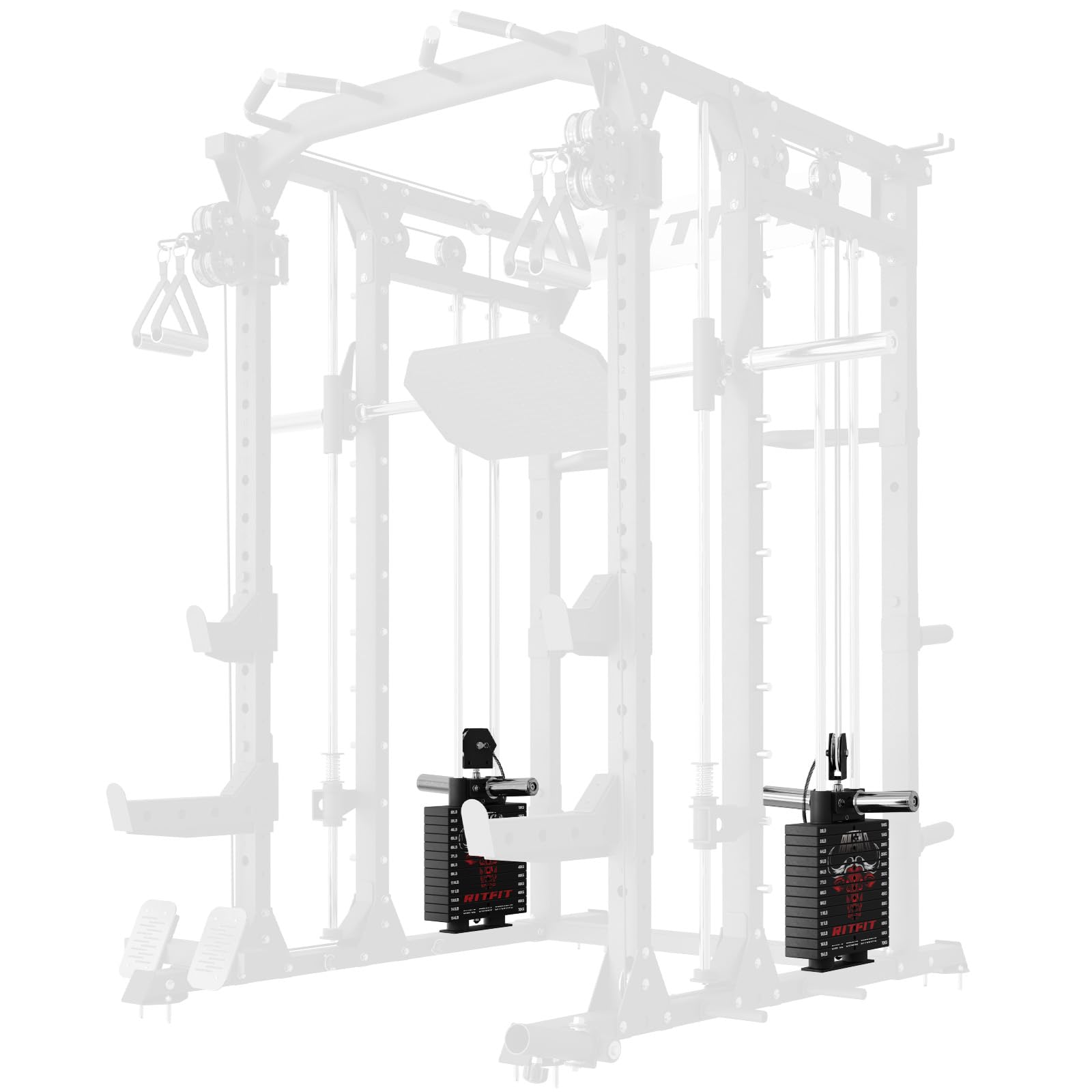 RitFit Buffalo Smith Machine, Power cage with LAT-Pull Down System & Cable Crossover System, All-in-One Squat Rack for Home Gym, Power Rack