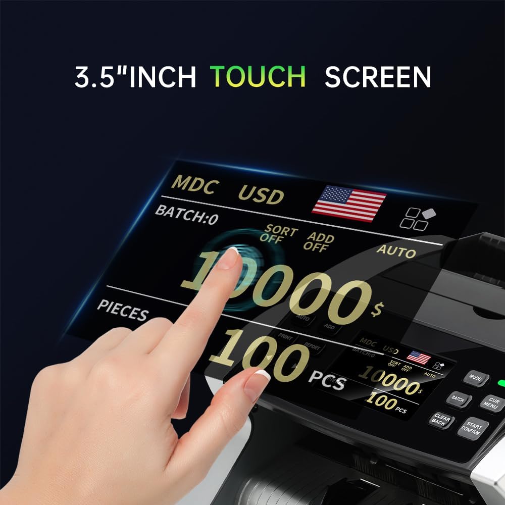 BillMaster B70 Mixed Denomination Money Counter Machine–Bank Grade Tech Contact Image Sensor CIS/UV/MG/IR/DD Fake Detector–Touch Screen–Printer Compatible–Cash Counter for Business–US Service Team