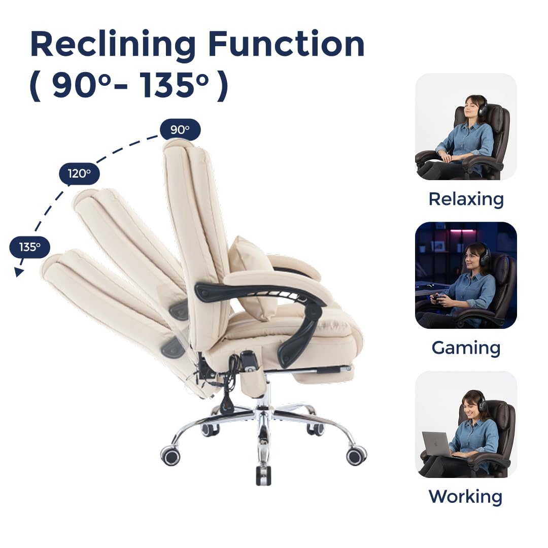 Orbis 4-Point Kneading Heated Massage Office Chair with Foot Rest | 500lbs Big & Tall Ergonomic Executive Desk Chair for Heavy People | Reclining Home Office Computer Chair | Leather Caramel