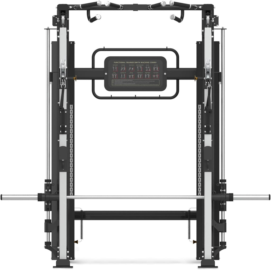 Functional Trainer Smith Machine for Commercial, Multifunctional Cable Crossover Exercise Machine, All in One Home Gym System, Compact Fitness Equipment, Workout Weight Machine for Strength Training
