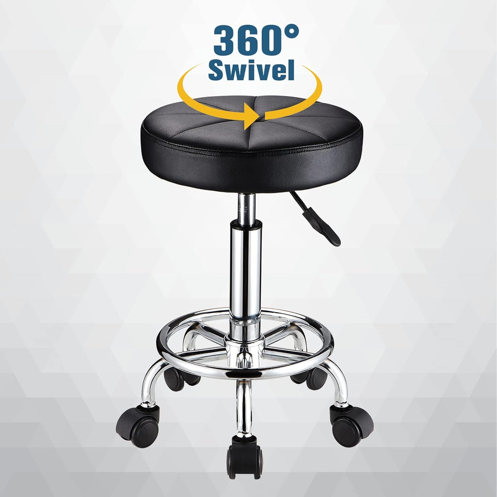 HMTOT Round Rolling Stool with Wheels Height Adjustable Swivel Stool Chair for Spa Salon Massage Black