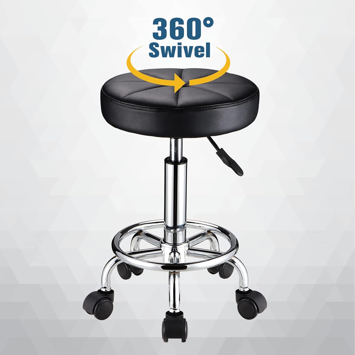 HMTOT Round Rolling Stool with Wheels Height Adjustable Swivel Stool Chair for Spa Salon Massage Black