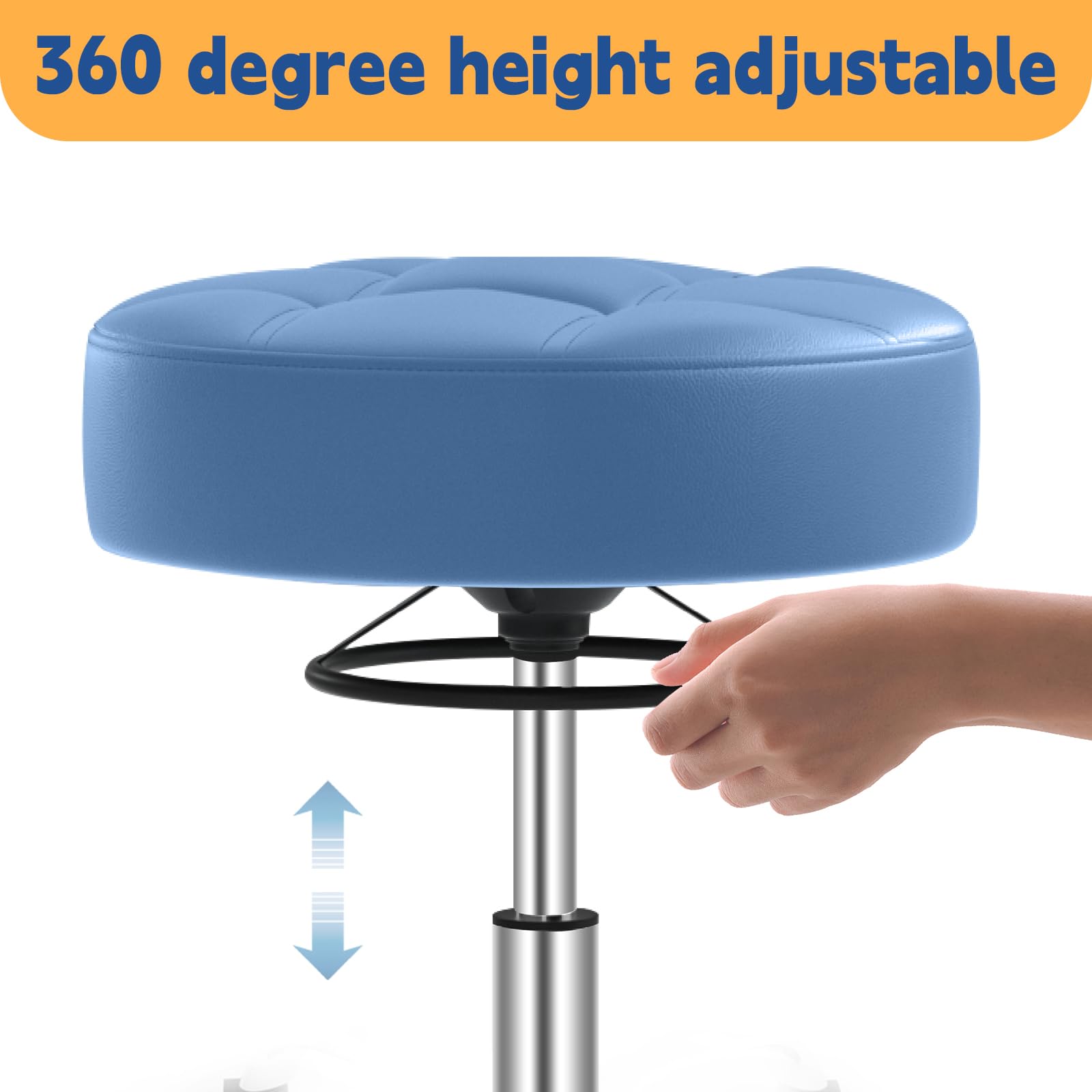 Rolling Stool Heavy Duty 400lb: Super Soft Seat Cushion,360° Swive,Height Adjustability,No Squeaky Noises,No Tip Over, New Upgraded Salon stool Chair, for Tattoo Facial Massage Spa Medical (Black)
