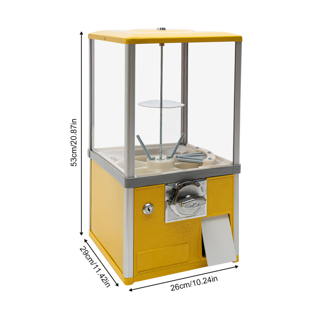 25 Cents Coin Operated Vending Machine, 1.77-1.97 Inch Spherical Capsule Candy Dispenser Store Bulk Vending Machine for Game Stores, Retail Stores, Gumball Bank (Yellow)