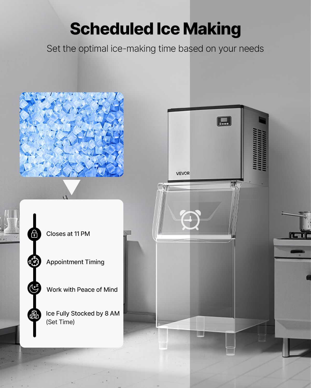VEVOR Commercial Ice Maker Machine - Head, 300 Lbs/Day Stainless Steel Ice Machine with Scheduled Ice-Making, Self-Cleaning, Adjustable Thickness, Ideal for Restaurant Bar Cafe Hotel - Head Only