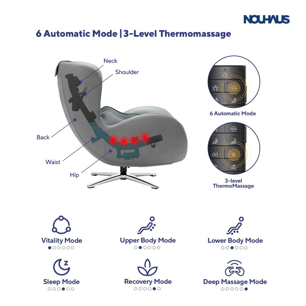 Nouhaus Classic Massage Chair with Ottoman – Caramel Leather Recliner with Percussive Shiatsu Massager, Built-in Speaker & Full Body Spot Massage – Ultimate Comfort for Home & Office