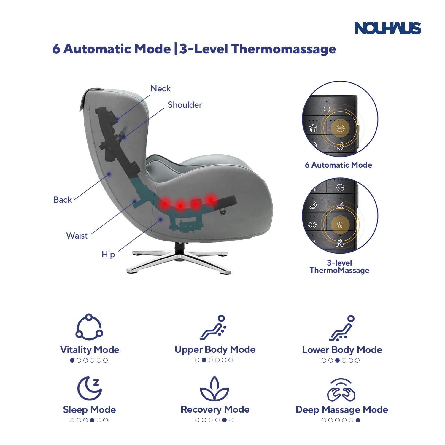 Nouhaus Classic Massage Chair with Ottoman – Caramel Leather Recliner with Percussive Shiatsu Massager, Built-in Speaker & Full Body Spot Massage – Ultimate Comfort for Home & Office