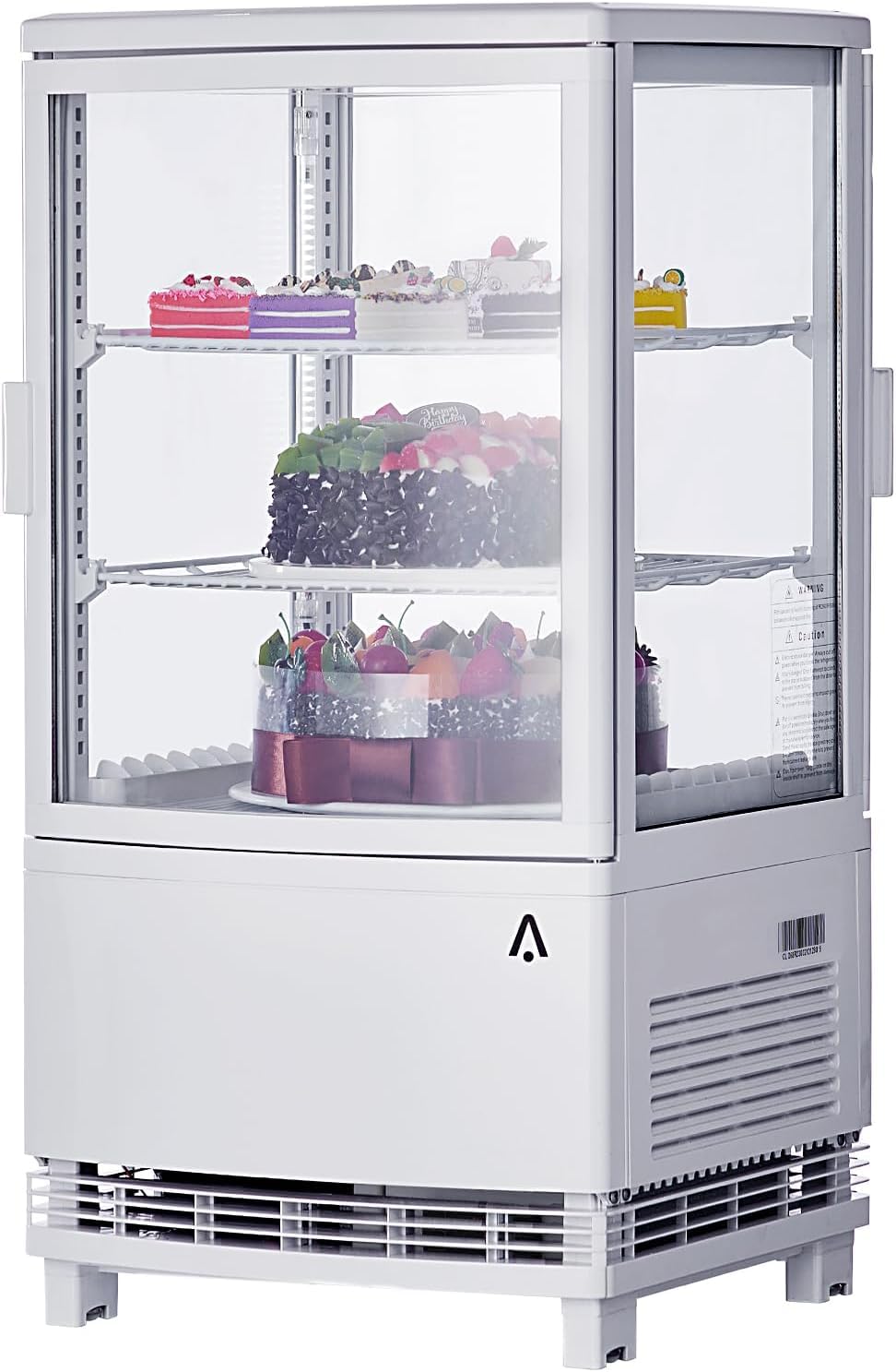 Commercial Display Refrigerator, 3.5 cu. ft./98 Liter Countertop Refrigerated Cake Display Cabinet, Refrigerator with Adjustable Shelves and Digital Controls, LED Display, For Cafes, Bakeries, White
