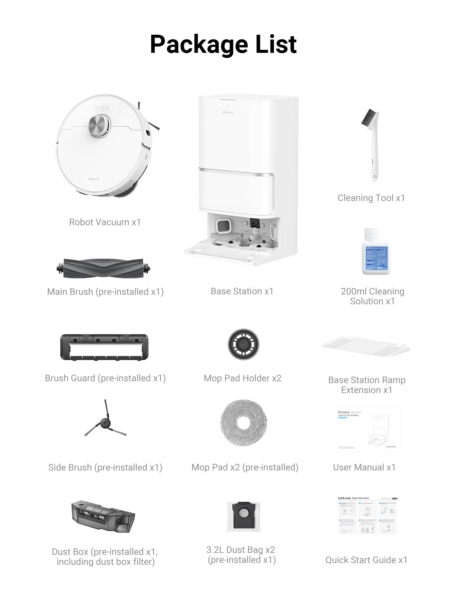 DREAME D30 Ultra CE Robot Vacuum and Mop with Auto Dust Emptying, 25,000Pa Suction, 0.41in Mop Lifting, Multifunctional Base Station, Mop Self-Washing, Smart Obstacle Avoidance, Black