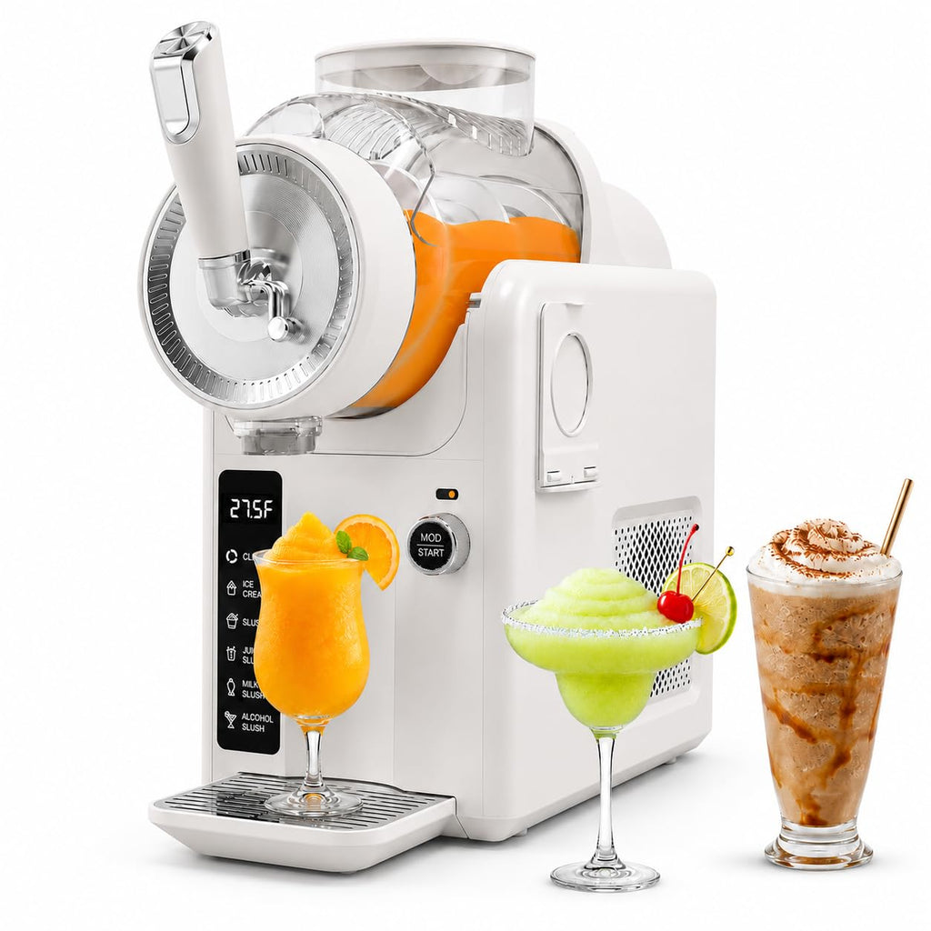 SYINTAO Slushie Machine No Ice Needed, 2-in-1 Frozen Drink & Soft Serve Ice Cream Maker, Self-Chilling Slushy Maker with 5 Presets, LED Display & Auto Clean for Home & Party (Black)