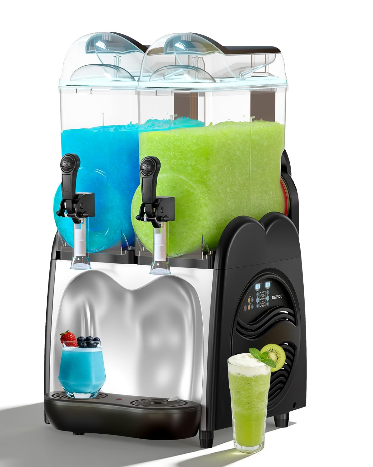 30L Commercial Slushie Machine, 2 Tank Margarita Machine, 80 Grande Cups Slushy Machine with Auto Clean, 8 Gal LED Frozen Drink Machine for Business, Mobile Bar, Party, Restaurant, 800W Fast Cooling