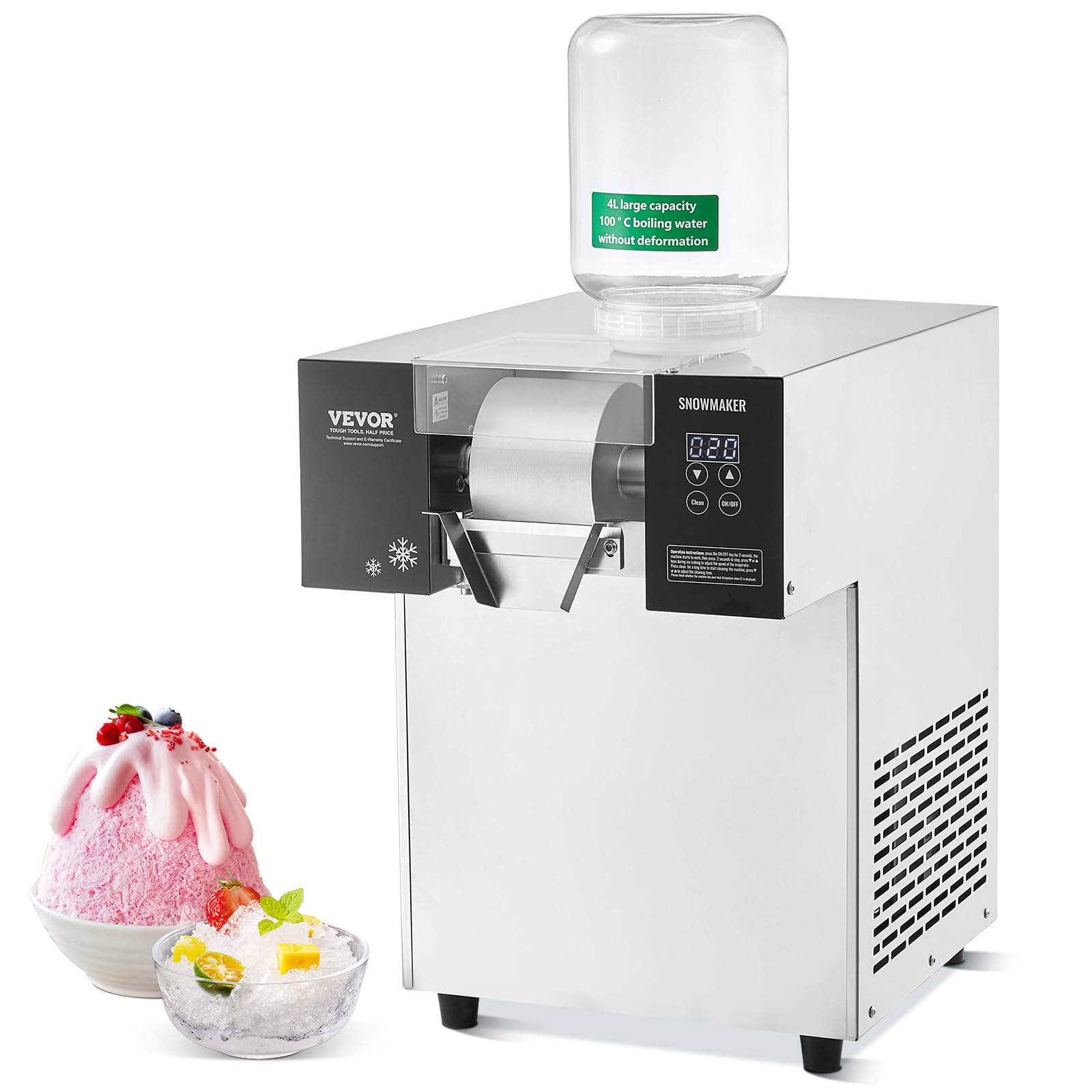VEVOR Commercial Snowflake Ice Machine, 397LBS/24H Snowflake Ice Maker, Stainless Steel Ice Shaver Machine, Electric Snow Cone Maker, Liquid Cooling System for Rapid Heat Dissipation, Ice Cream