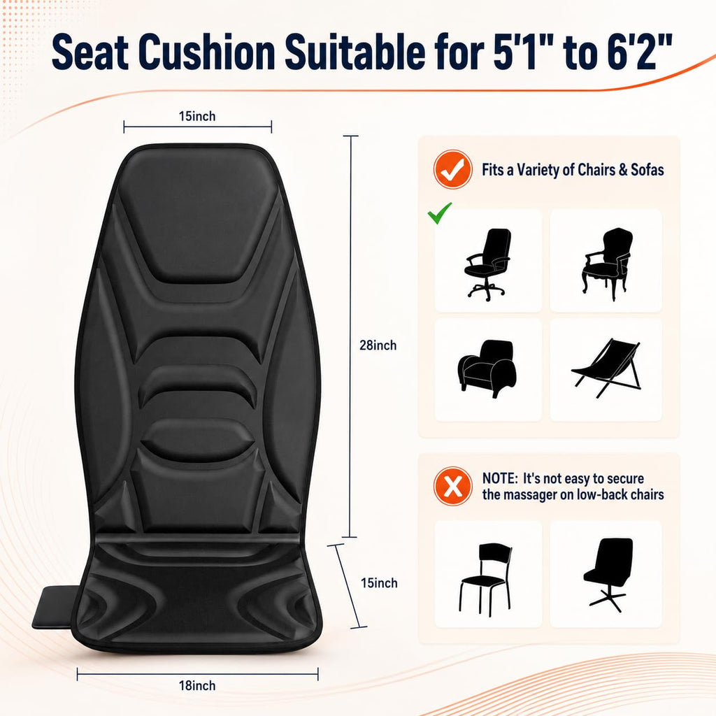 Vibration Massage Seat Cushion with Heat, Back Massager for Chair with 8 Vibration Motors, Heated Massage Cushion for Office Chair, Recliner & Sofa, Full Back & Seat Comfort, Idea Gift for Dad