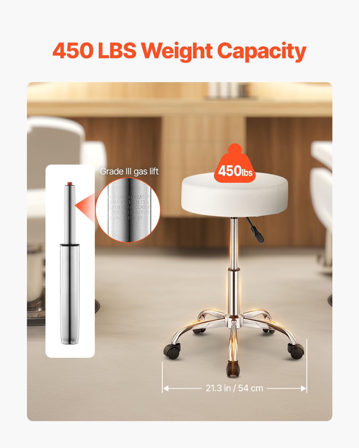 VEVOR Rolling Stools with Wheels, 400 LBS Weight Capacity Adjustable Height Stool with Ultra-Thick Seat Cushion, Swivel Stools Chair for Salon, Bar, Home, Office, Tatoo, Medical, Massage, Black