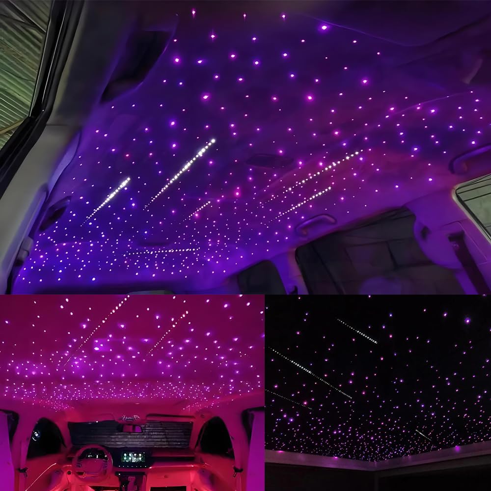 AKEPO Shooting Star+Twinkle Fiber Optic Lights Kit, Car Home Use Meteor APP Control Music Activated Star Ceiling Sky Light, RGBW Light Engine+Mixed Diameter Fibers 460pcs of 9.8ft/3m+Remote