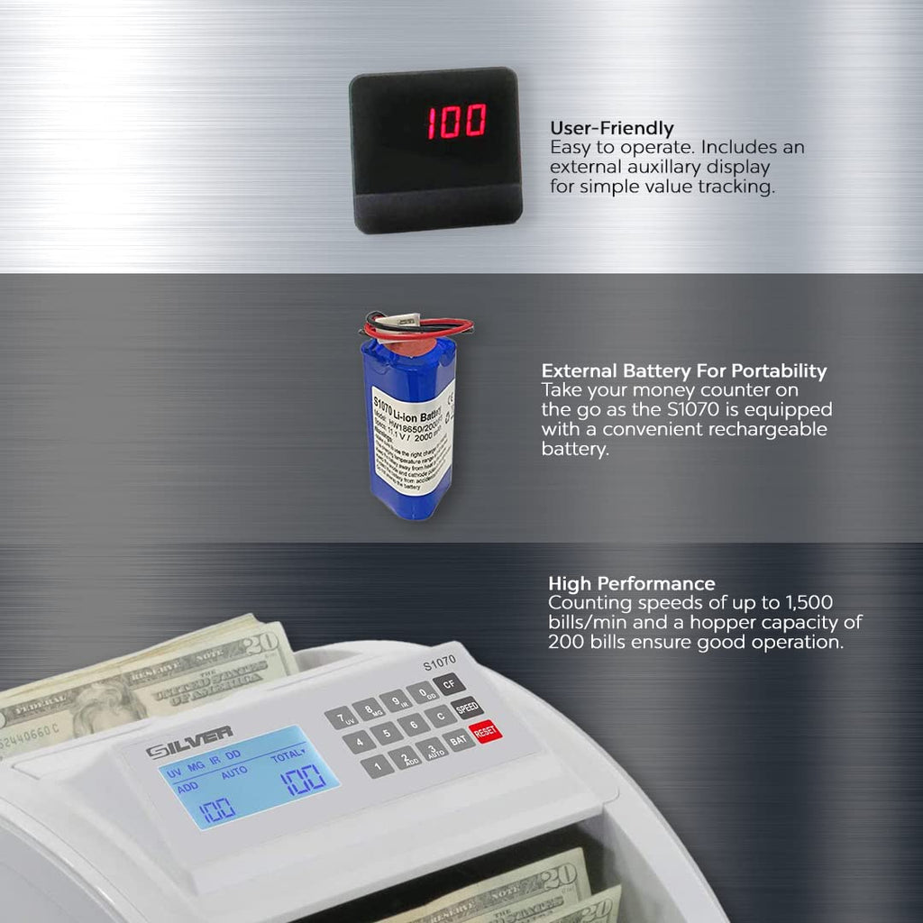 Money Counter Machine UV/MG/IR/DD/DBL/HLF/CHN Counterfeit Money Detection Bill Counter with LCD Display, S1070