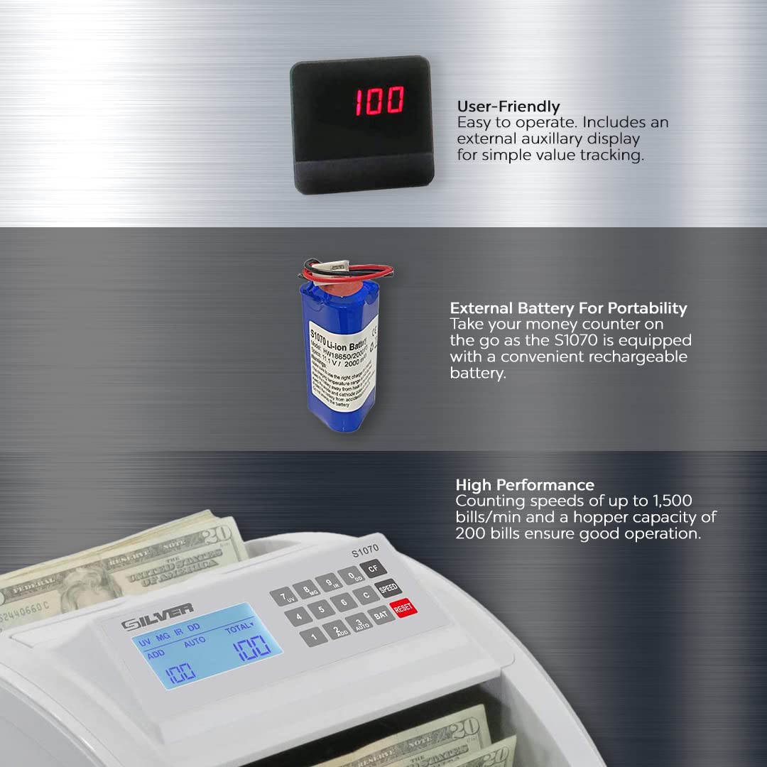 Money Counter Machine UV/MG/IR/DD/DBL/HLF/CHN Counterfeit Money Detection Bill Counter with LCD Display, S1070