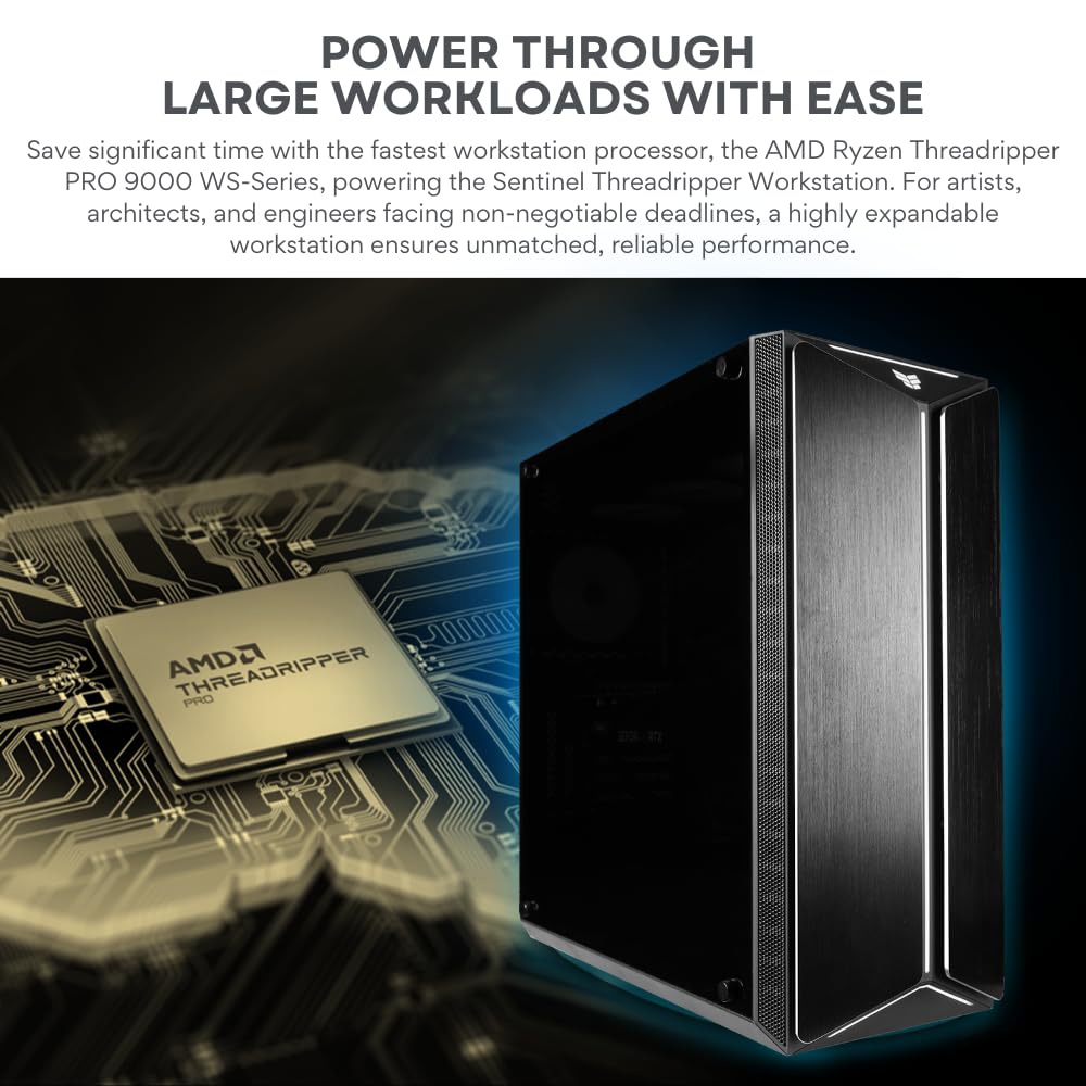Sentinel Threadripper PRO 9995WX 96-Core Workstation PC RTX 5090, 384GB RAM, 4TB Gen5 SSD+12TB HDD, W11P (High Performance Desktop for Gen AI, AR, ML, CAD, Deep Learning, 3D Modeling, Rendering)