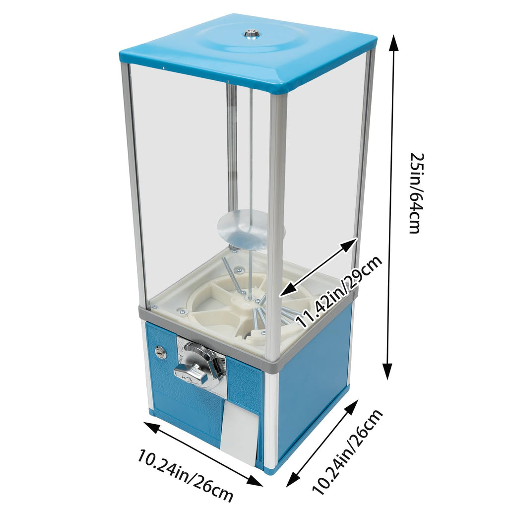 Candy Vending Machine 4X 25 Cents Toys Candy Dispenser Gumball Machine for Retail Stores Parks Game Halls and Home,10.2x10.2x25.2in,with 2 Keys (Blue)