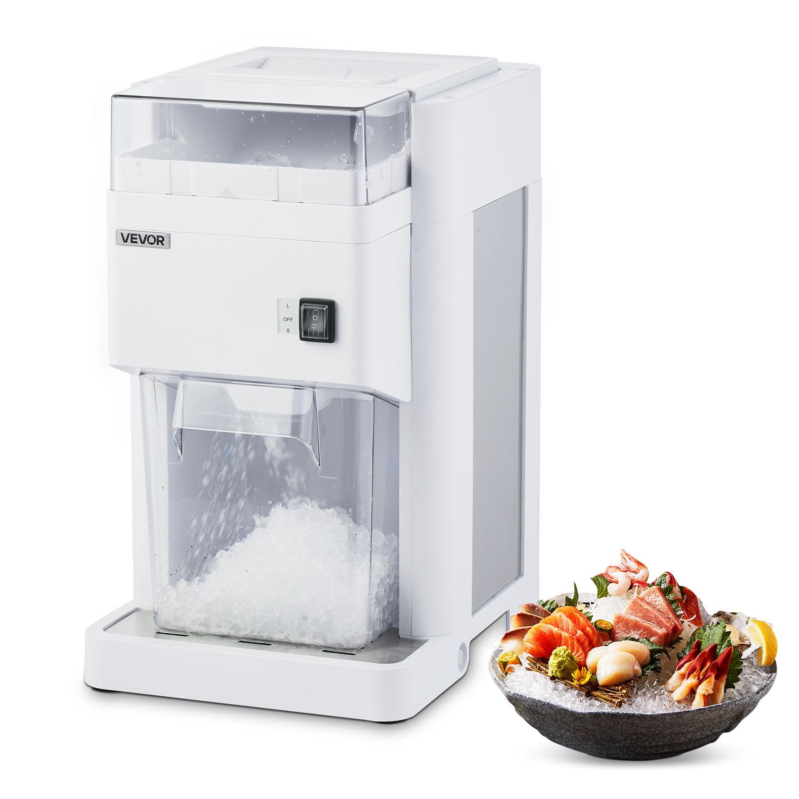 VEVOR Commercial Ice Shaver Crusher, 220lbs/hr Electric Fluffy Ice & Snow Cone Machine, 250W 1500RPM Tabletop Fluffy Shaved-Ice Machine for Parties Events Snack Bar, Home and Commercial Use (White)