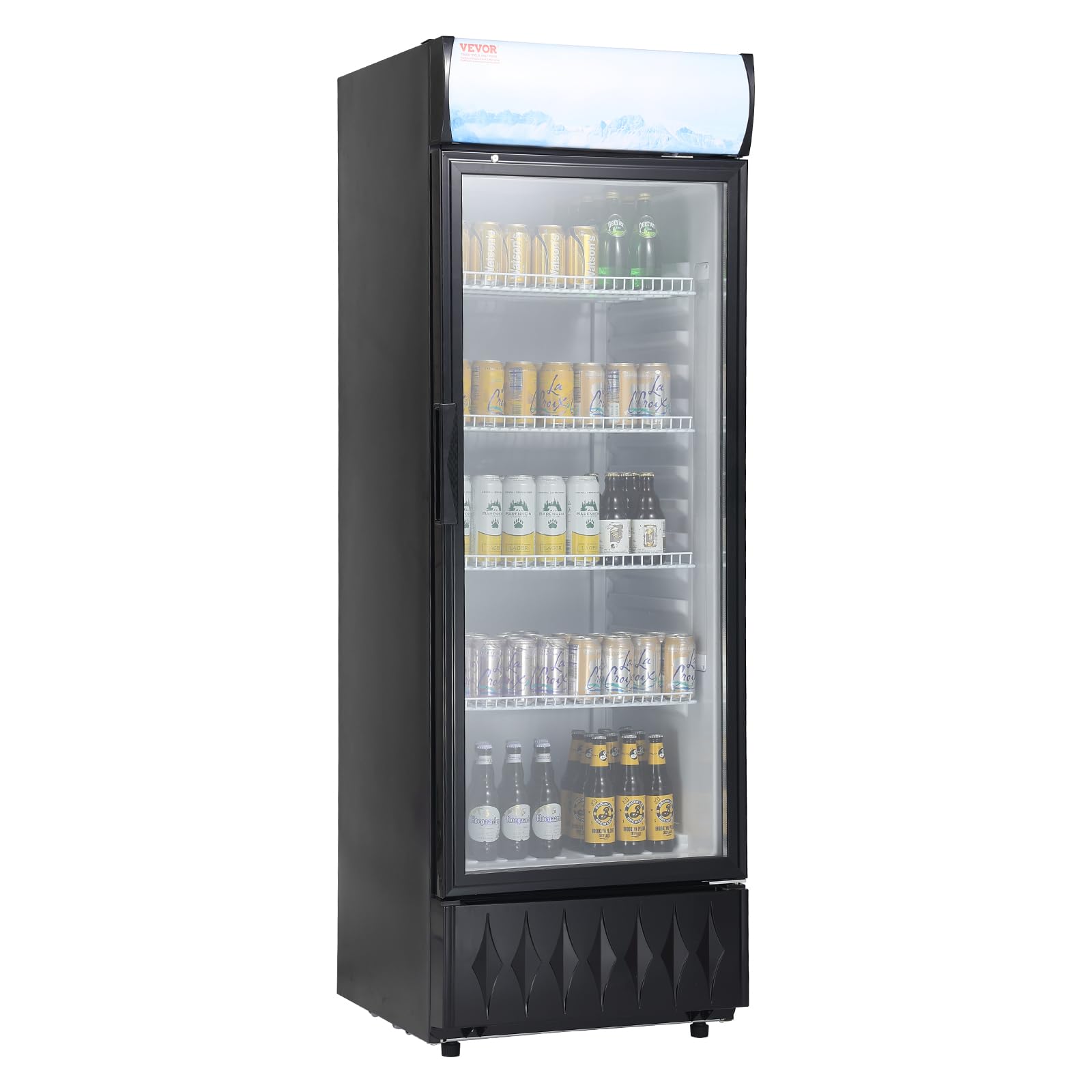 VEVOR Commercial Merchandiser Refrigerator, 6.9 Cu.Ft / 195L Glass Door Display Refrigerator, Upright Beverage Cooler Fridge with 4 Adjustable Shelves, Soft LED Light & Casters for Homes Shops Bars