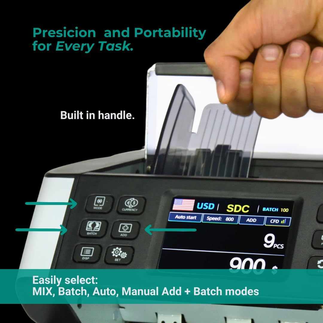 Pro 6500 Money Counter Machine Mixed Denominations, Professional Value Counting, Counterfeit Detector, Serial Number Reader, Fast & Accurate Cash Counter with 2 Year Warranty