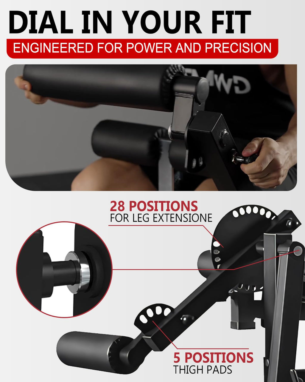 GMWD Leg Extension and Curl Machine, Lower Body Special Leg Machine, Adjustable Leg Exercise Bench with Plate Loaded, Leg Rotary Extension for Thigh, Home Gym Weight Machine