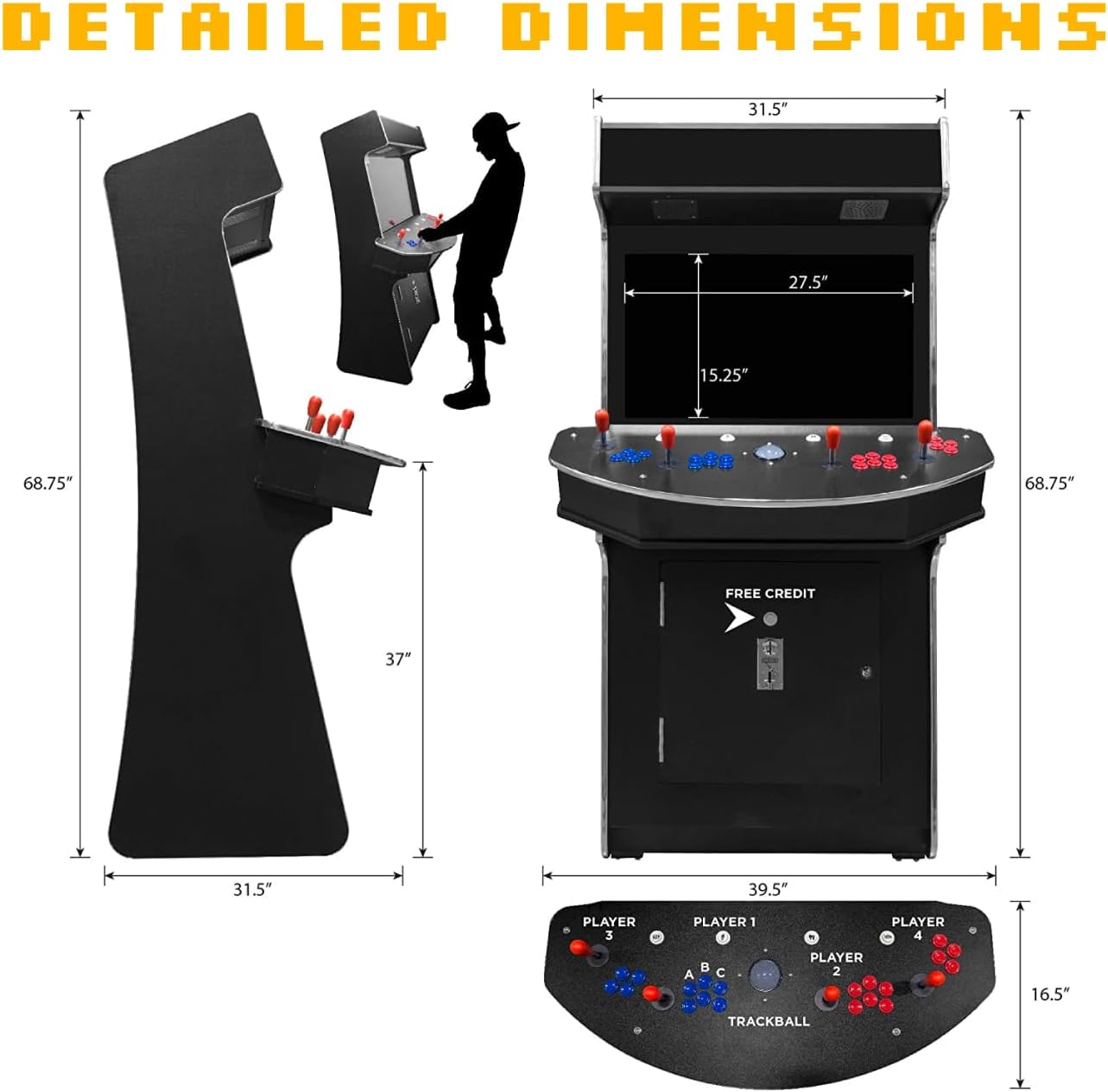 Creative Arcades Full-Size Commercial Grade Cabinet Arcade Machines | Stools Included | Slim Woodgrain Edition | 32" Screen (4500 Games (4-Player), Light Pine Man Cave)