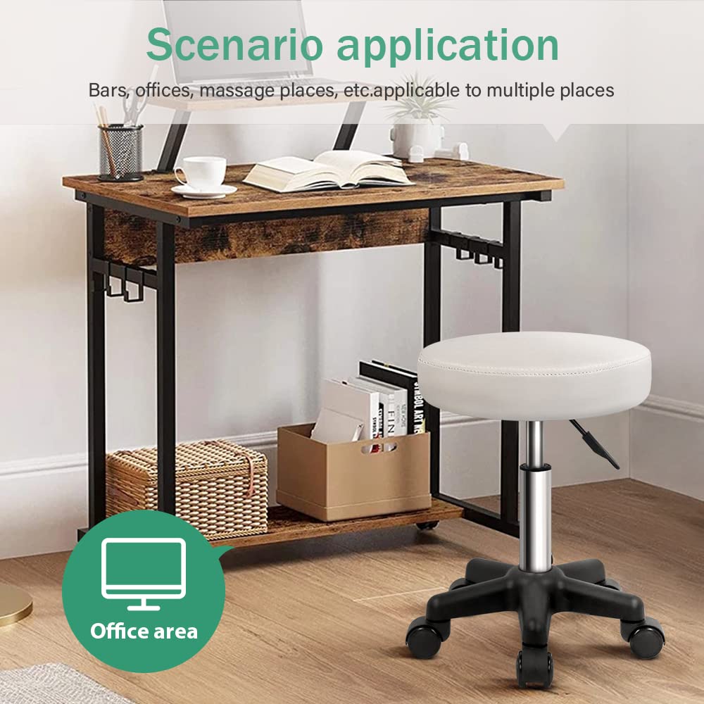 FURWOO Round Rolling Stool Height Adjustable Stool with Wheels for Spa Salon Massage Black