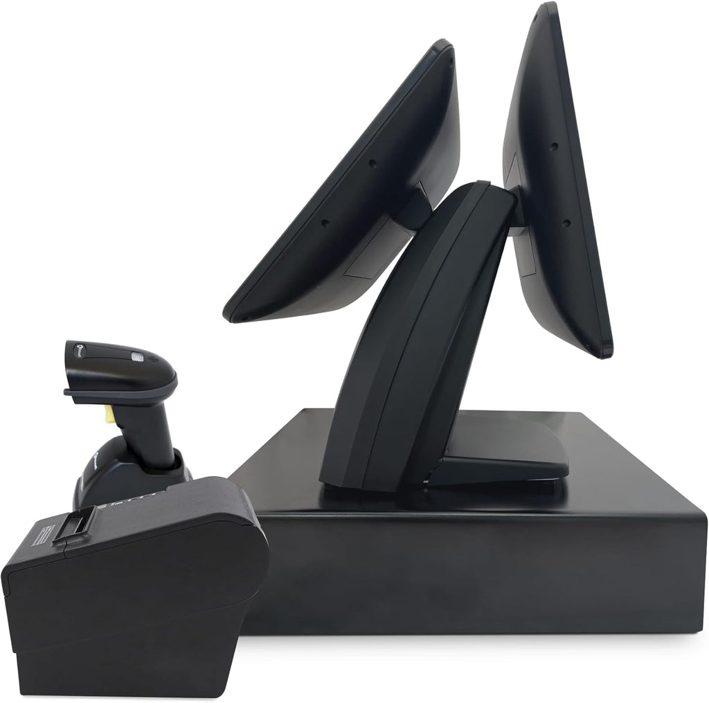 All-in-One SmartPOS-129 Professional Cash Register for Small Business, POS Bundle Includes: Cashier Touch Screen Monitor, Customer-Facing Display, Cash Drawer, Thermal Printer, 2D Barcode Scanner