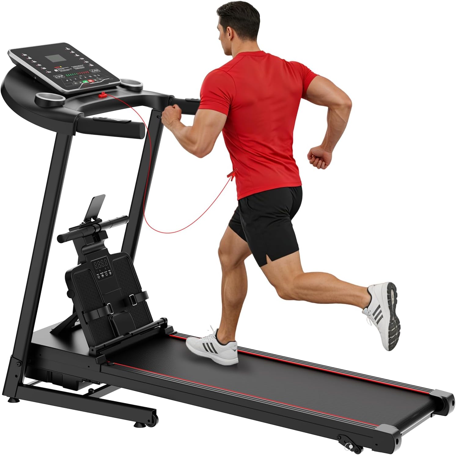 2-in-1 Treadmill and Rowing Machine Combines Running and Rowing for Aerobic Exercise with Adjustable Resistance, Space-Saving Full-Body Workout Machine