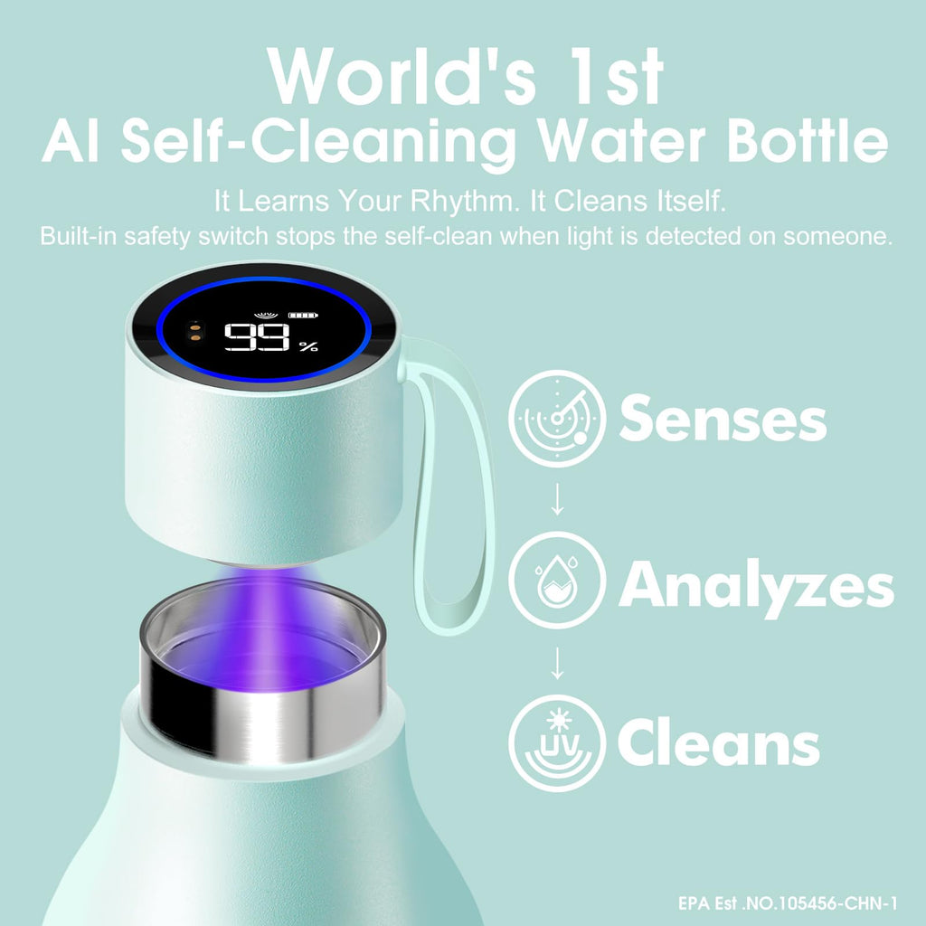 VSITOO 33oz Smart Self-Cleaning Water Bottle，Large Insulated Stainless Steel Bottle with AI Self-Clean, 30-Day Battery & Magnetic Charging for Outdoor Travel, Gym or Office, Pink