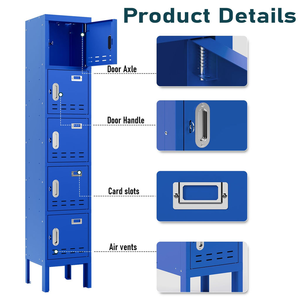 BUTISOW Metal Lockers - 66" Height Steel Lockers for Employees with 5 Door Storage Locker with Card Slot for Employees Gym School Home Office Garage - Assembly Required
