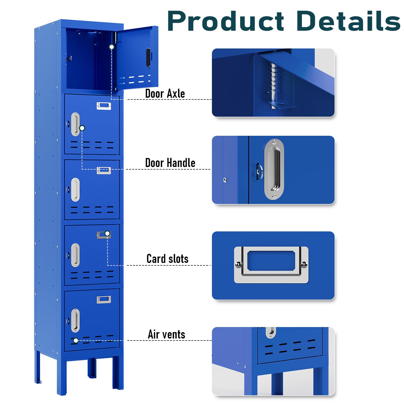 BUTISOW Metal Lockers - 66" Height Steel Lockers for Employees with 5 Door Storage Locker with Card Slot for Employees Gym School Home Office Garage - Assembly Required