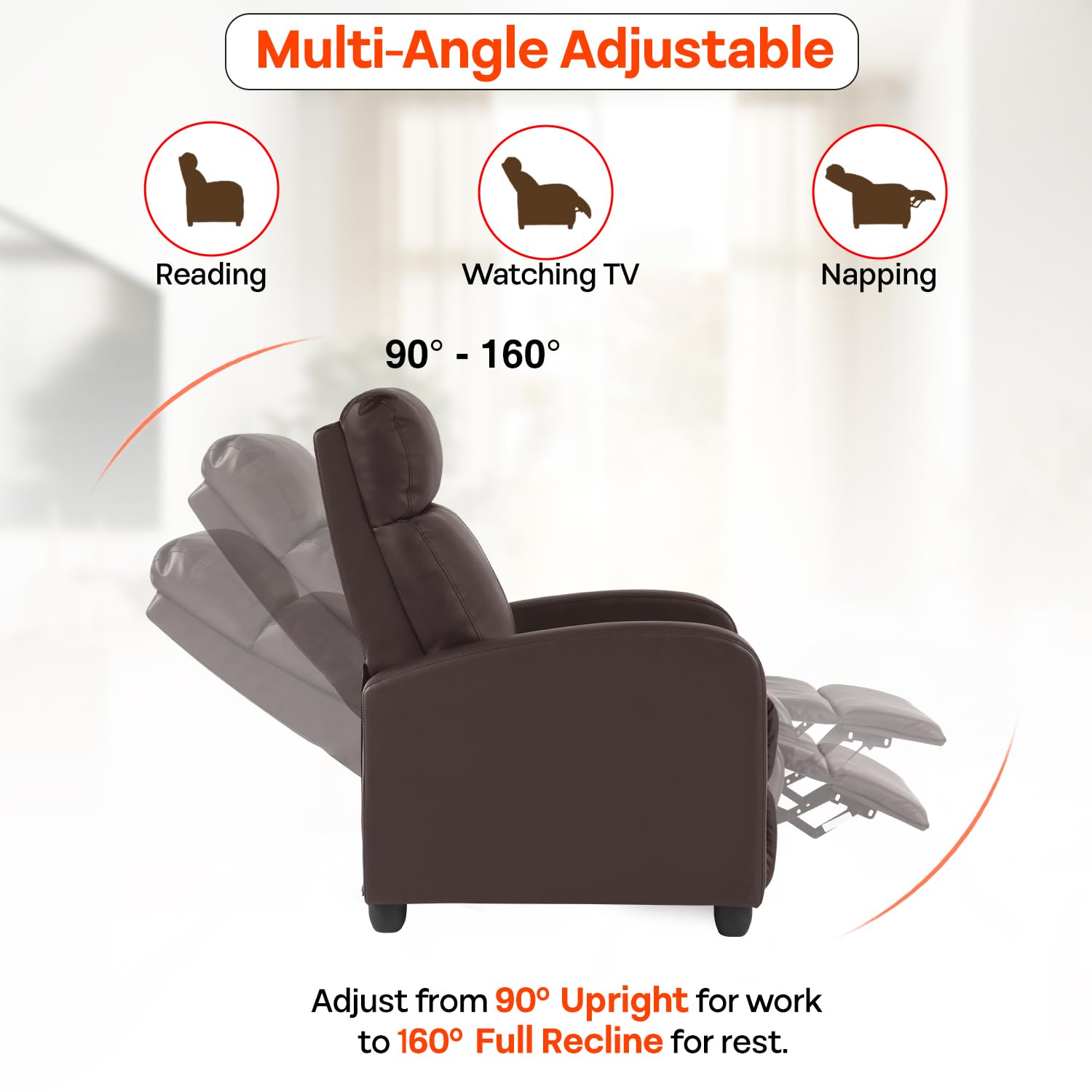 FDW Recliner Sofa Massage Chair Home Theater Seating with Lumbar Support and Padded Backrest for Living Room and Bedroom (Leather, Black)
