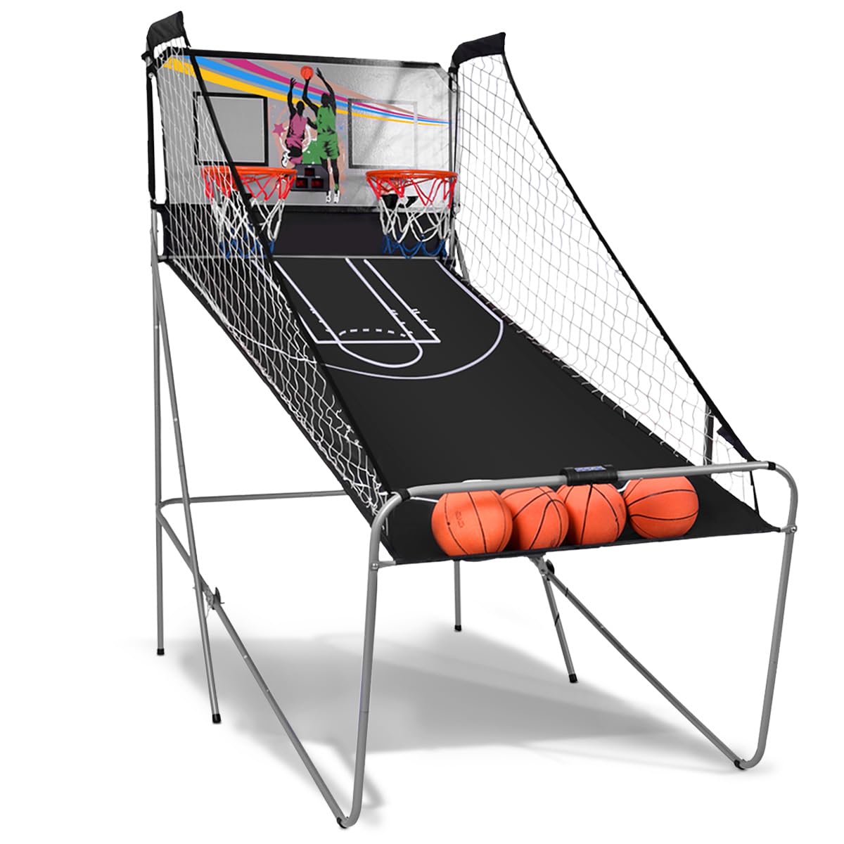 Giantex Foldable Basketball Arcade Game, 8 Game Options, Electronic Double Shot 2 Player w/ 4 Balls and LED Scoring System, Indoor Basketball Game for Kids, Adults